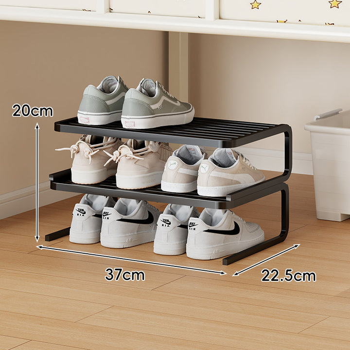 Kompakter Low-Profile Zwei-Ebenen Metall Schuh-Organizer Regal