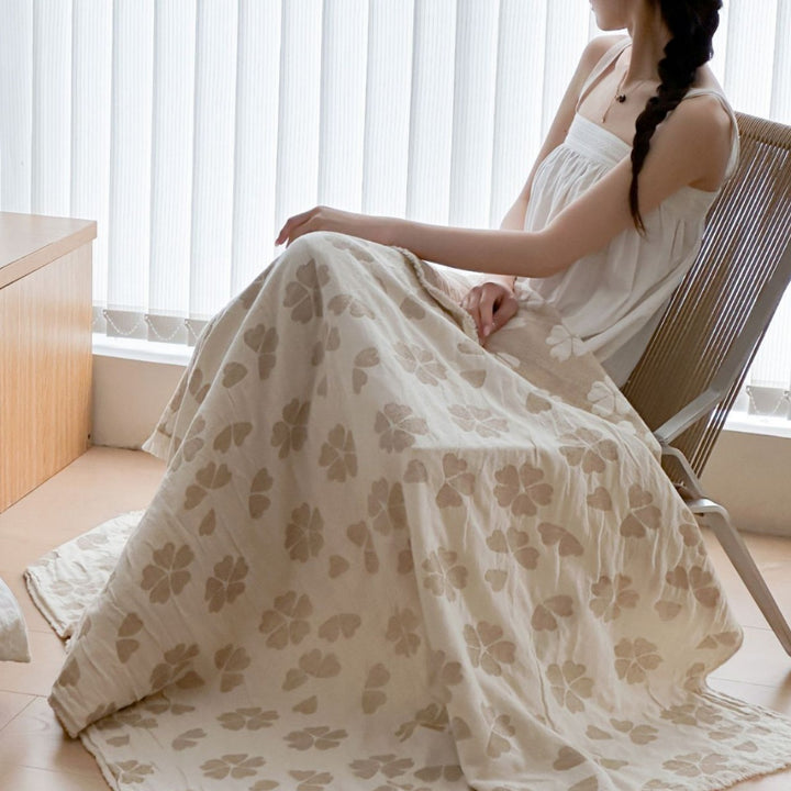 Leichtgewichtige Baumwoll-Jacquard-Fransen-Wurfdecke