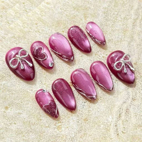Herz und Schleife Dekorative Press-On Nagelkunst Set