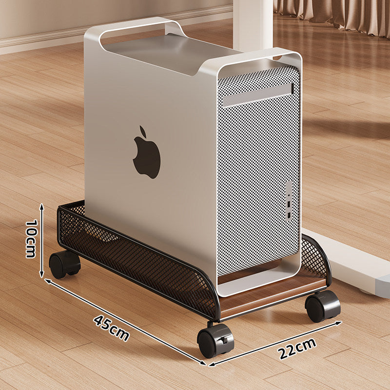 Mobiler Desktop-CPU-Turmständer mit Mesh-Seitenwänden, Holzsockel und arretierbaren Rollen
