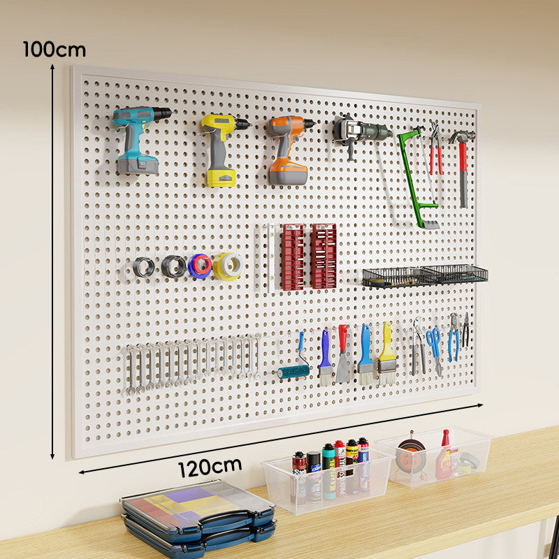 Wandmontiertes perforiertes Metall-Pegboard-Werkzeugorganisator-Panel mit modularen Haken und Aufbewahrungsbehältern