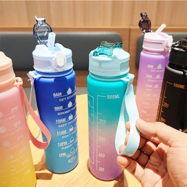 Damen Motivierende Wasserflasche mit integrierten Zeitmarkierungen Karnz