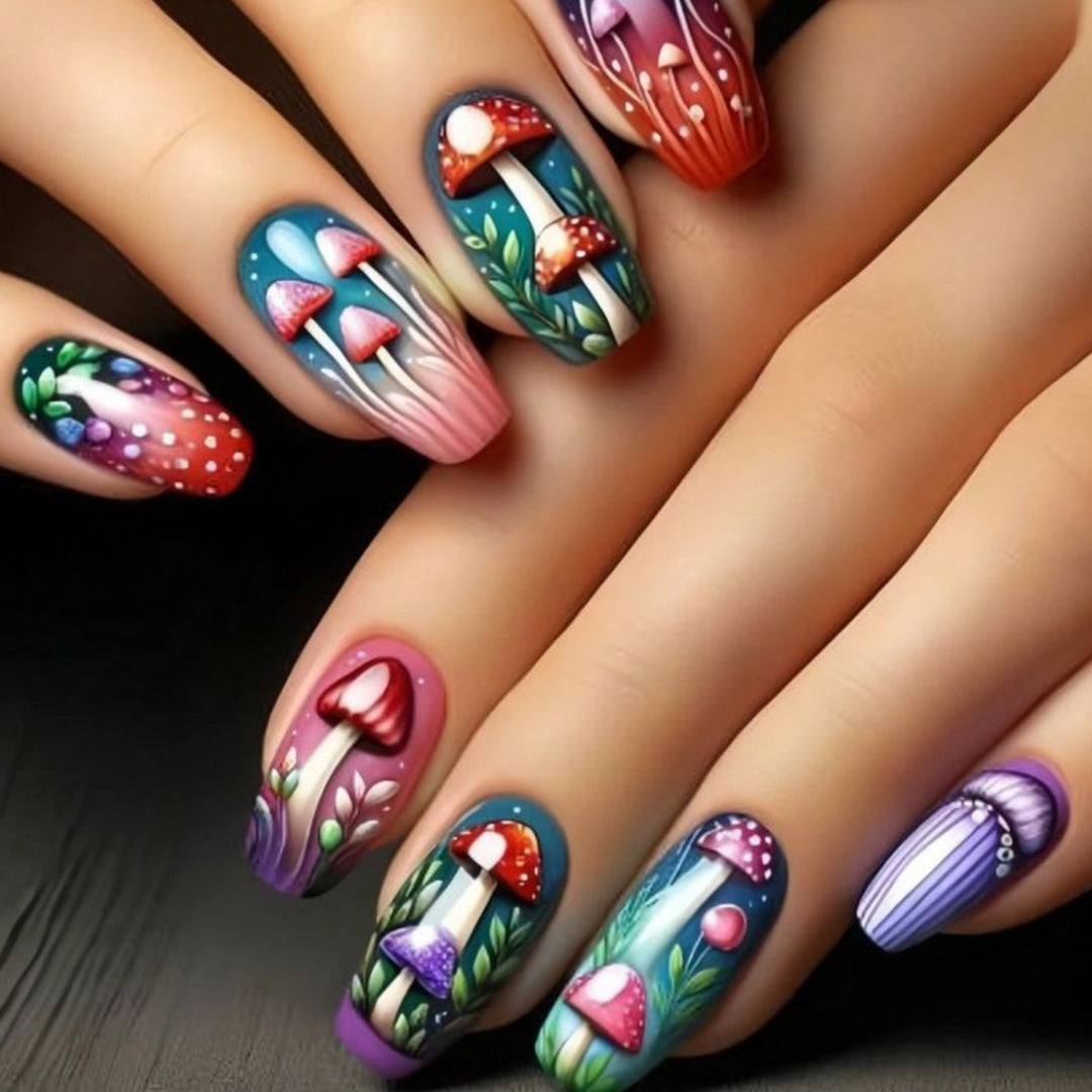 Künstlerische Pilz Nagelkunst Karnz