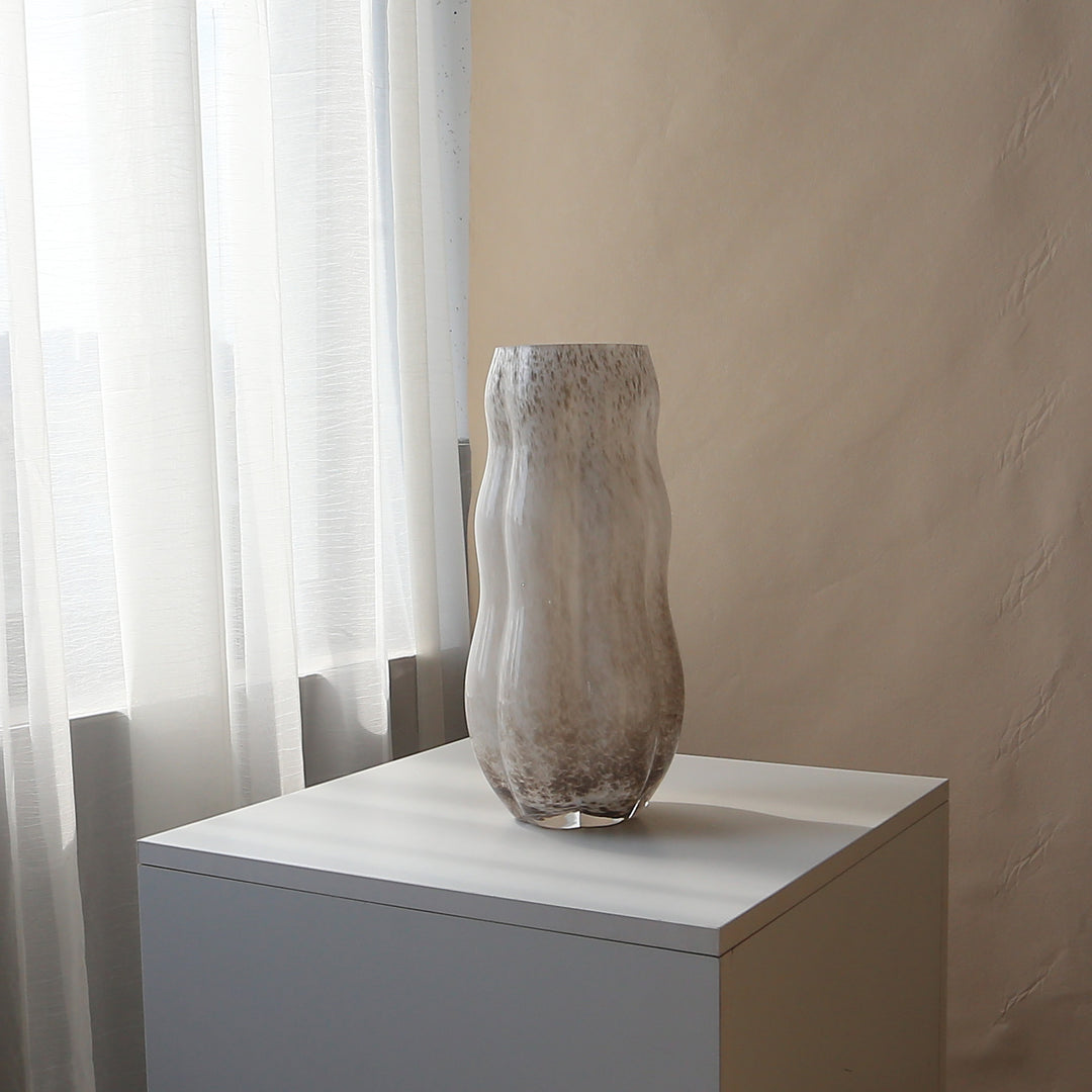 Mouthblown Textured Decorative Glass Vase with Organic Curved Silhouette Karnz