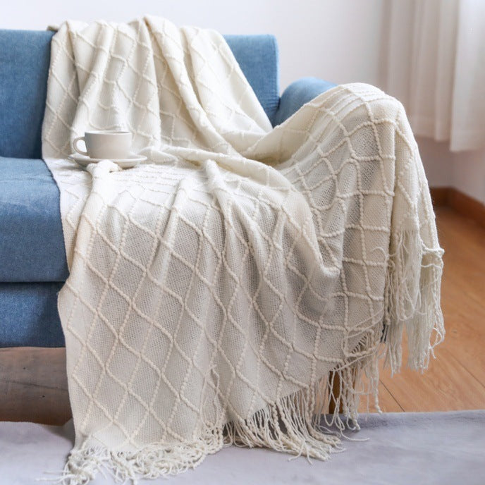 Gemütliche strukturierte gestrickte Wurfdecke