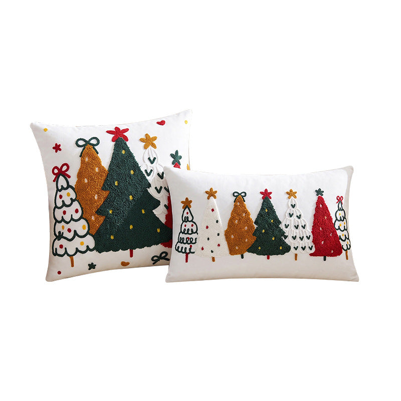 Festliches Besticktes Weihnachts-Wurfkissenbezug mit Tufted Baum Applikation