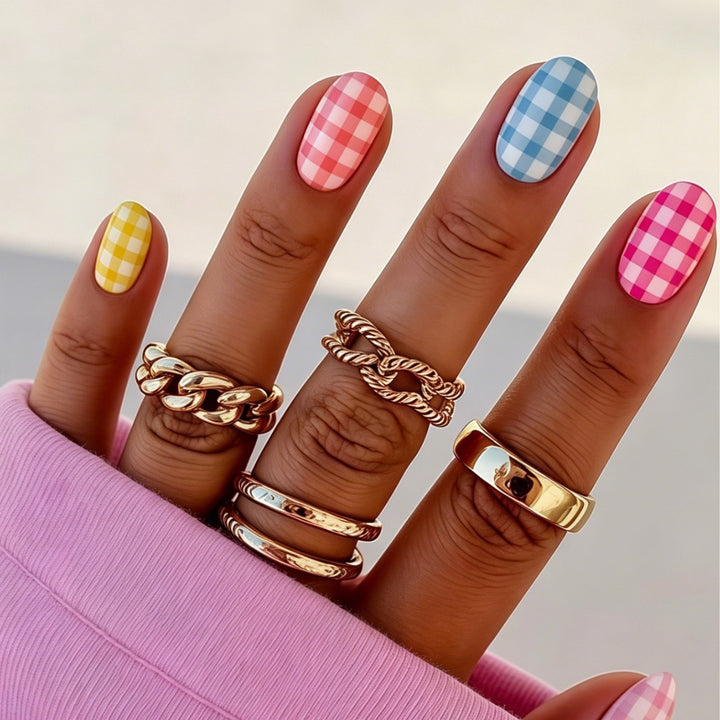 Chic Gingham-Muster Nagelkunst-Wraps Karnz