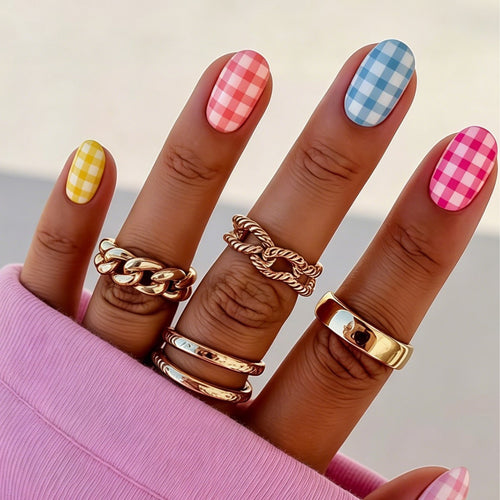 Chic Gingham-Muster Nagelkunst-Wraps Karnz