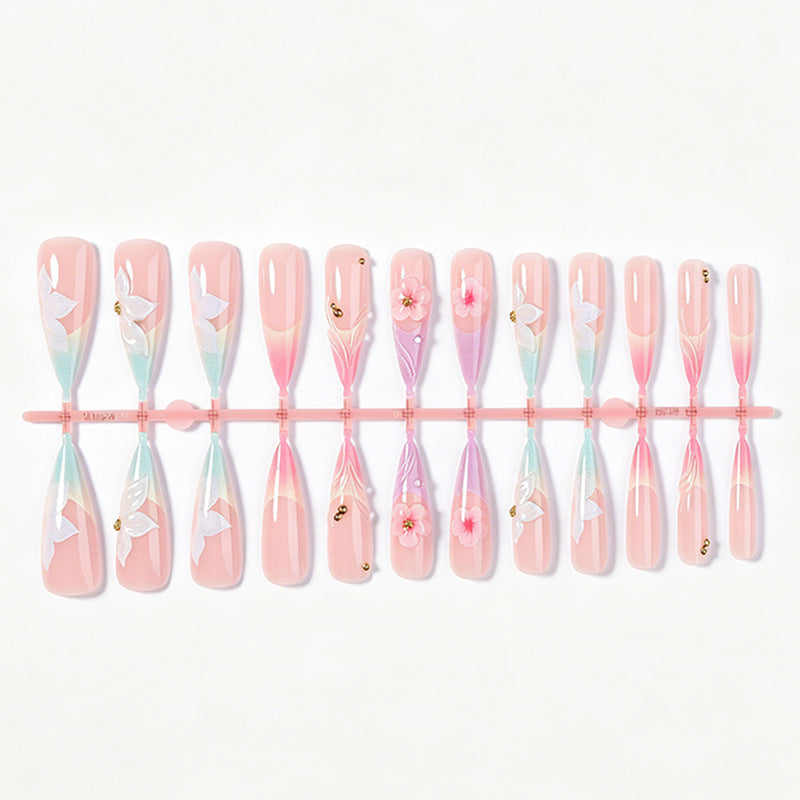 Elegantes Künstlerisches Press-On-Nagelset mit Blumendesigns Karnz