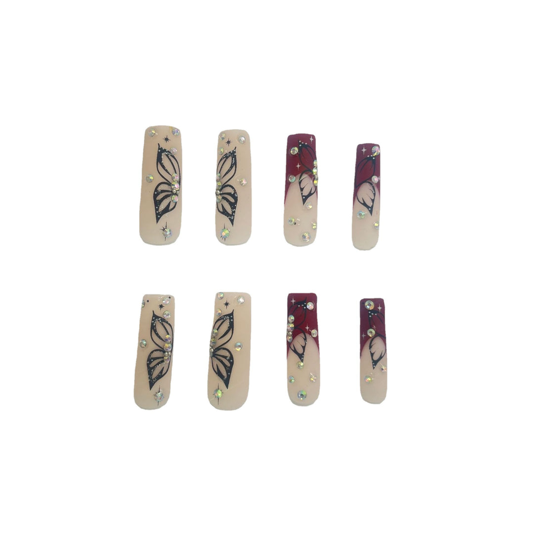 Künstlerische Lange Nagelverlängerungen mit Schmetterlingsdesign Karnz