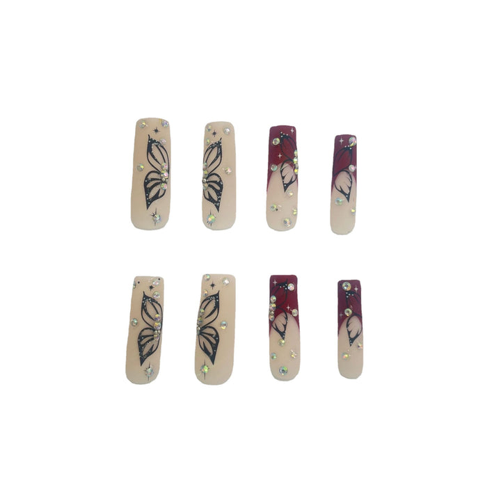Künstlerische Lange Nagelverlängerungen mit Schmetterlingsdesign Karnz