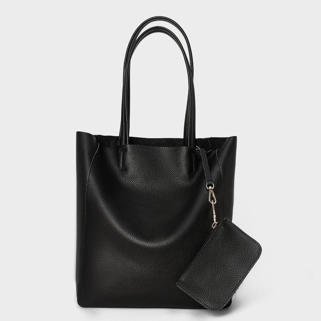 Minimalistische Offene-Tops Hohe Genarbte Leder Tote mit Abnehmbarer Tasche