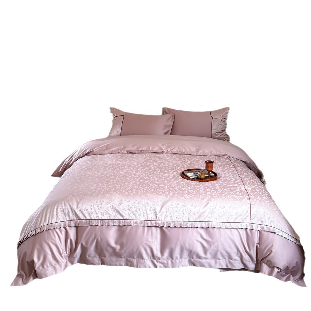 Seiden-Mischung Floral Jacquard Bettbezug Set mit Rüschensaum