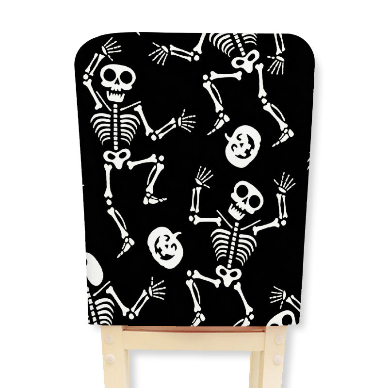 Elastischer Stuhlrückenbezug mit Halloween-Skelettmuster und hochelastischem Jersey-Stoff