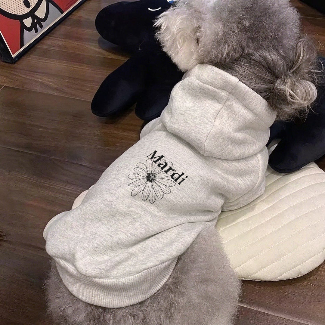 Kleiner Hund Baumwollfleece Pullover Hoodie mit gerippten Bündchen und Gänseblümchen-Druck