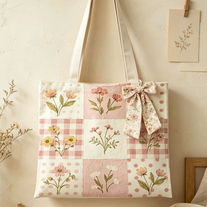 Blumen-Patchwork-Canvas-Tasche