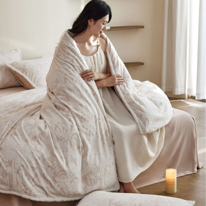 Plüsch-Jacquard-Blumen Bettwäsche Set mit Sherpa-Futter