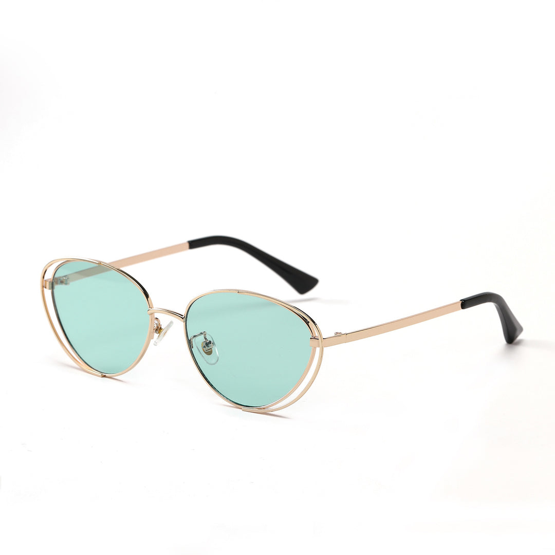Damen geometrische Sonnenbrille mit rotem Glas und elegantem Metallrahmen Karnz