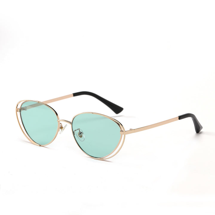 Damen geometrische Sonnenbrille mit rotem Glas und elegantem Metallrahmen Karnz