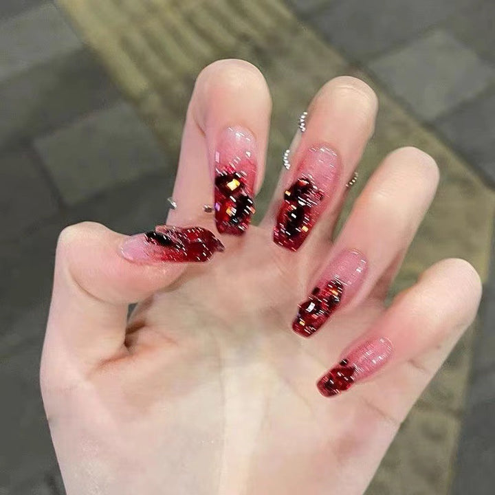 Glamouröse Lange Press-On Nagelspitzen mit Glitzerakzenten