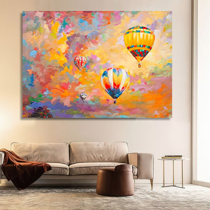 Bunte Heißluftballon-Leinwandkunst