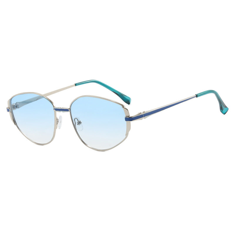 Damen moderne geometrische Sonnenbrille mit stilvollem Metallrahmen Karnz