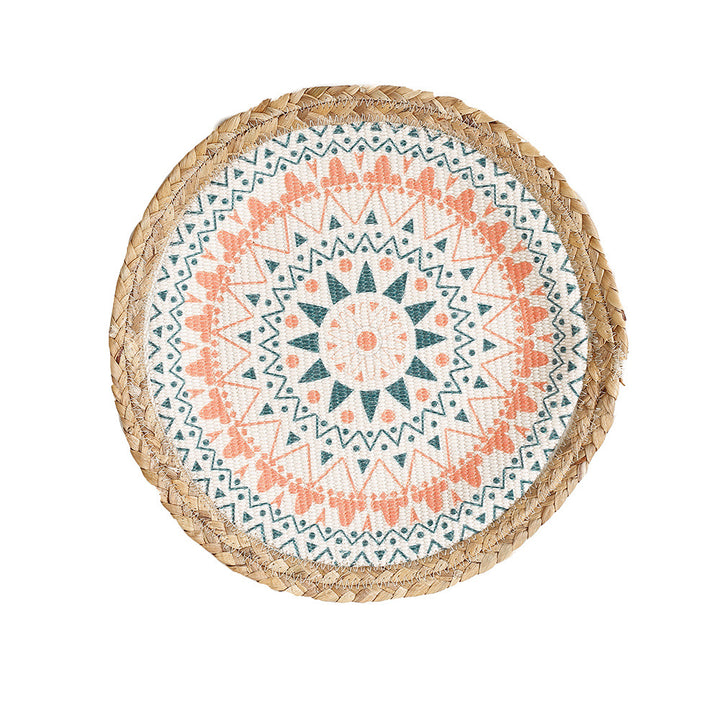 Rundes gewebtes Tischset aus Jute mit Mandala-Baumwollauflage Karnz