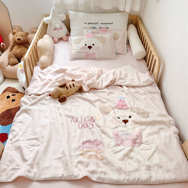 Wendbares Kinder-Bettwäscheset aus weicher Mikrofaser mit großem Teddybär‑Print und gesteppter Decke