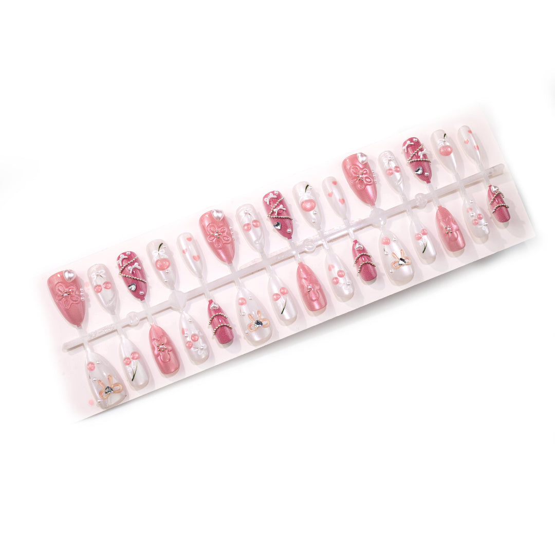 Dekorativer Kirschblüten Press-On Nagelkunst Set Karnz