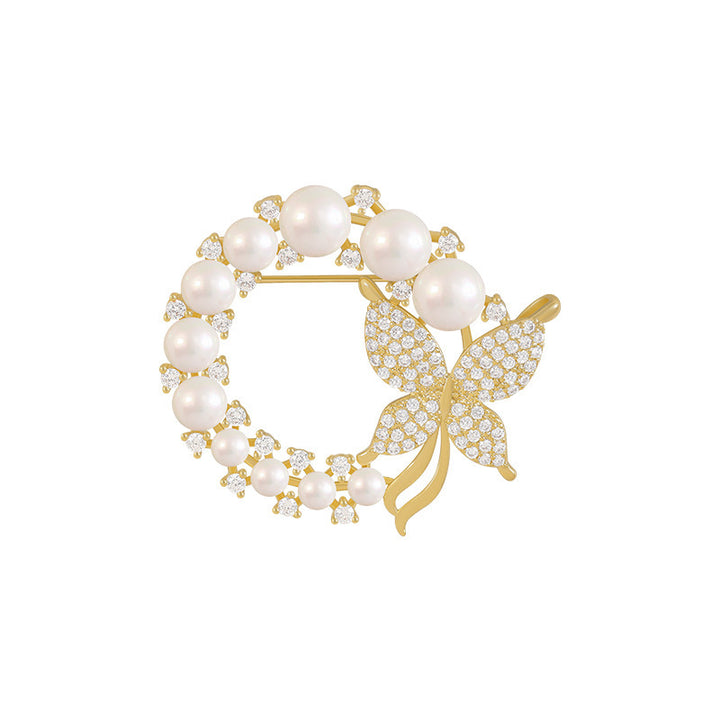 Exquisite Perlen und Strass Brosche Karnz