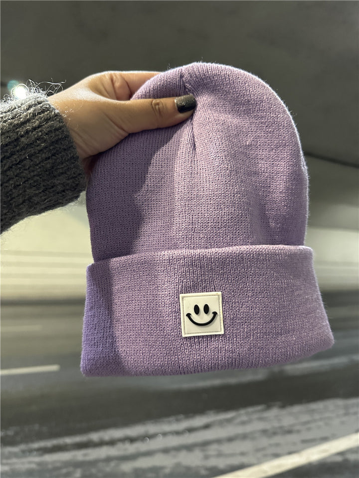 Smiley Face Ribbed Strickmütze
