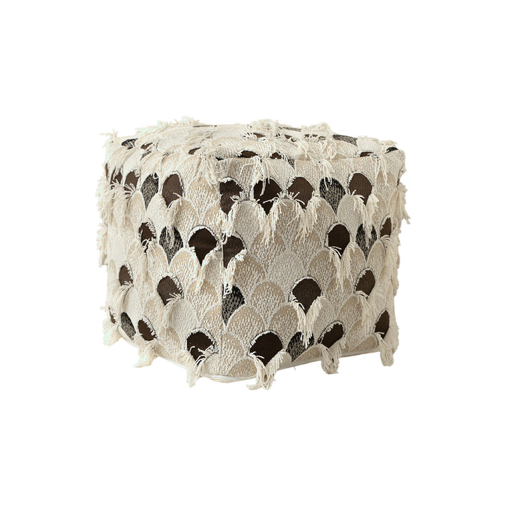 Gepolsterter Boho-Sitzpouf mit Fransen und gewebtem Patchworkbezug
