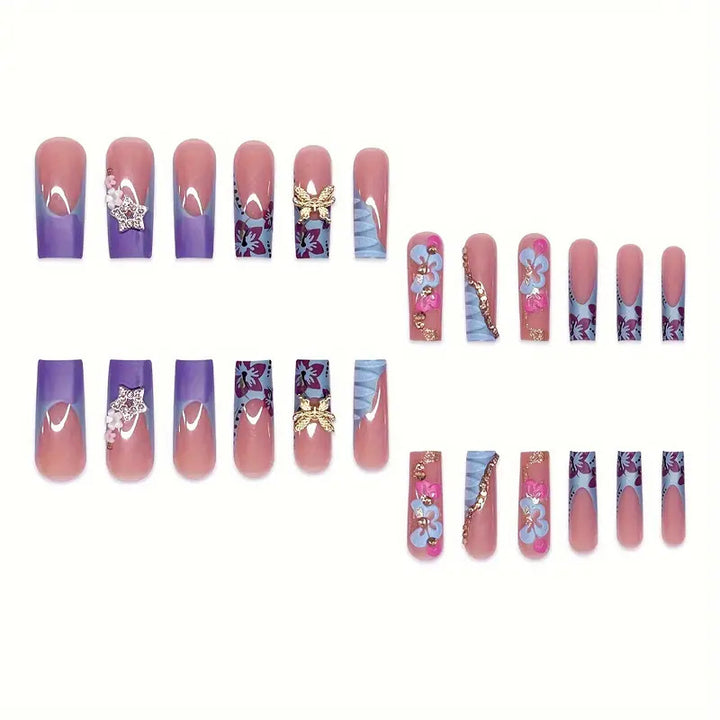 Künstlerisches, floral-verziertes Press-On-Nagelset Karnz