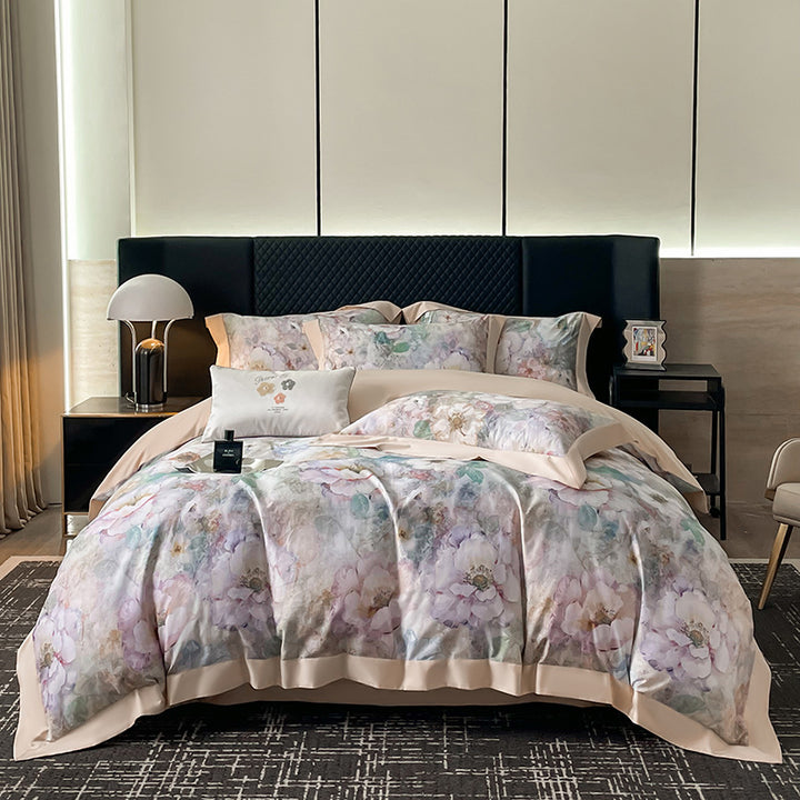Luxuriöses Floral Baumwollsatin Bettbezugset