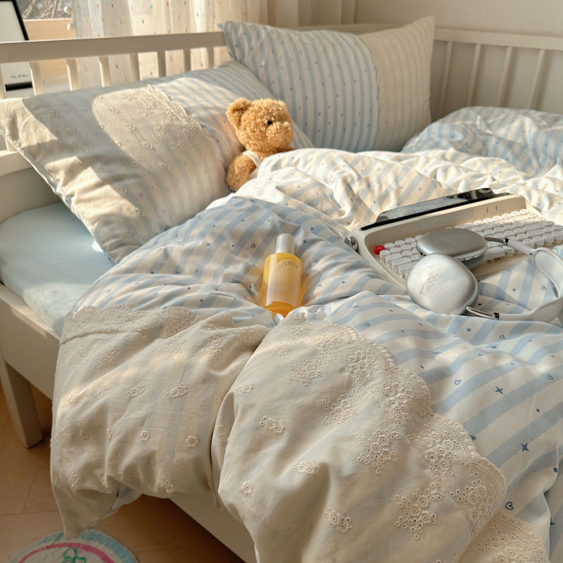 Bestickte Blumen Bettbezug Set