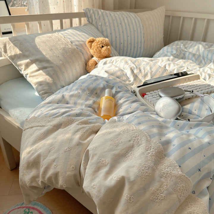 Bestickte Blumen Bettbezug Set