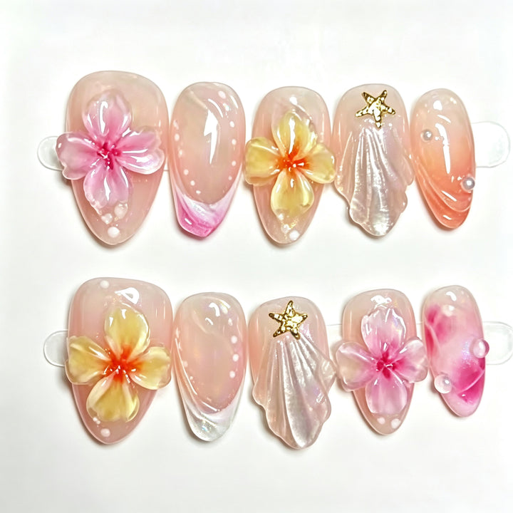Blumen-Themen Press-On Nagelkunst Set mit 3D Akzenten Karnz