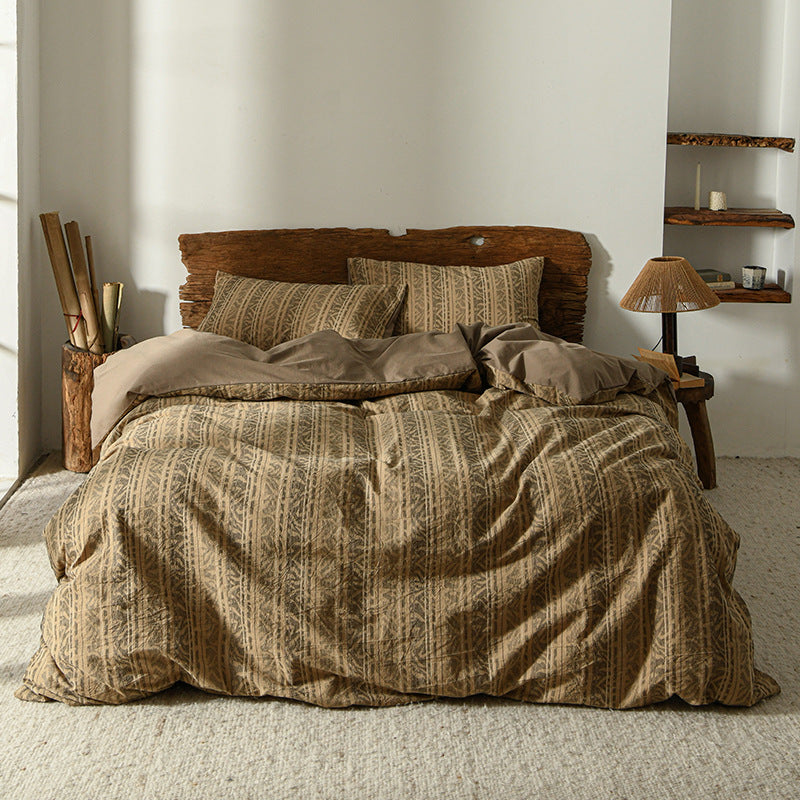Atmungsaktives Baumwoll-Percale Wende-Streifen-Geometrisches Bettbezug-Set mit Eckbindungen und Kopfkissenbezügen