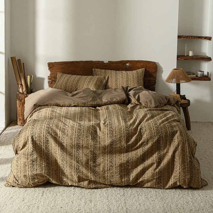 Atmungsaktives Baumwoll-Percale Wende-Streifen-Geometrisches Bettbezug-Set mit Eckbindungen und Kopfkissenbezügen