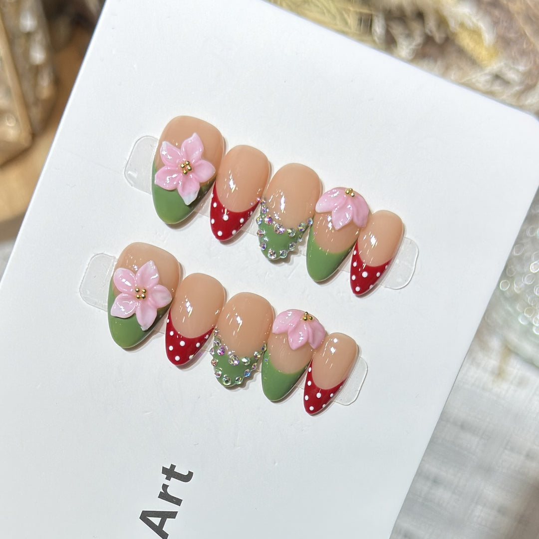Blumenmuster Dekorativer Press-On Nagelset Karnz 1788224030