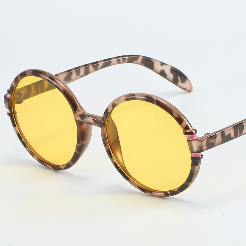 Damen runde Sonnenbrille im trendigen Leopardenmuster mit UV-Schutz Karnz
