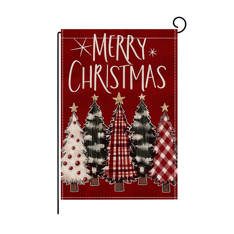 Dekorativer Jute-Textur Frohe Weihnachten Gartenflagge mit festlichem Tannenbaum-Druck