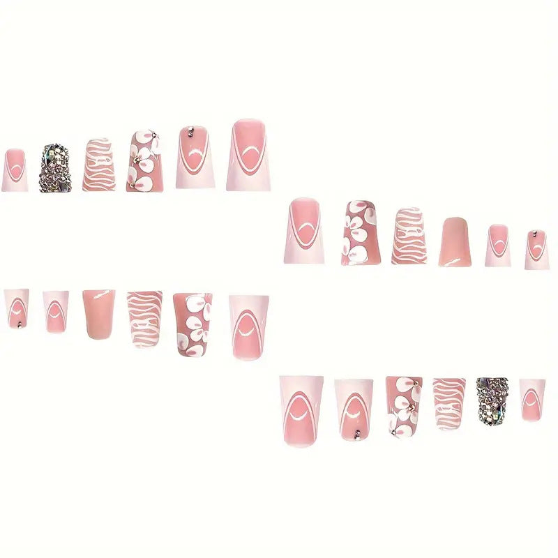 Glamorous 3D Floral Press-On Nail Art Karnz