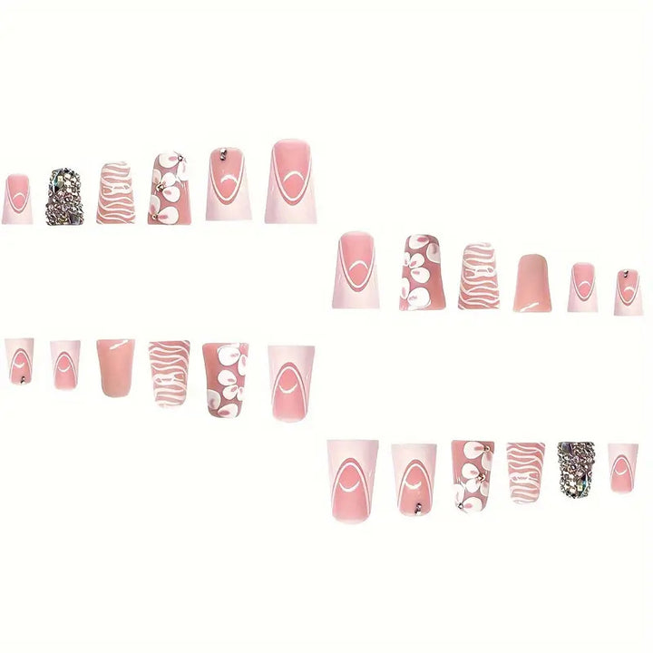 Glamorous 3D Floral Press-On Nail Art Karnz