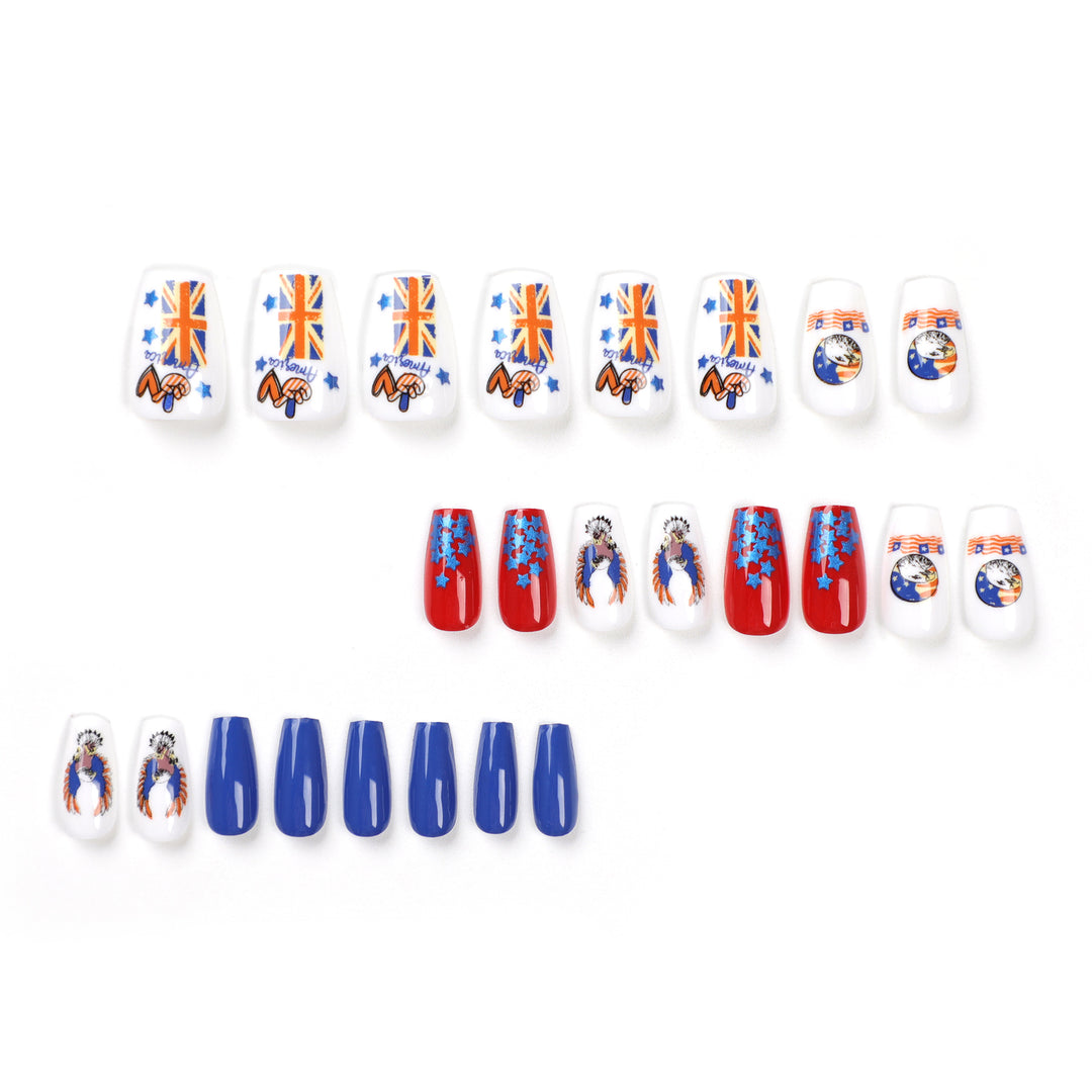 Kunstvolle Nagelverlängerungen mit patriotischen Designs Karnz