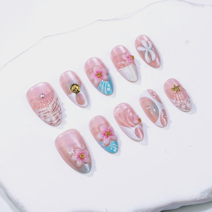 Dekoratives Muschel-inspiriertes Press-On-Nail-Art-Set