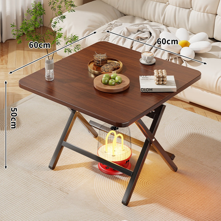 Quadratischer faltbarer Kaffeetisch mit Marmor-Effekt und Kreuzbein-Metallrahmen
