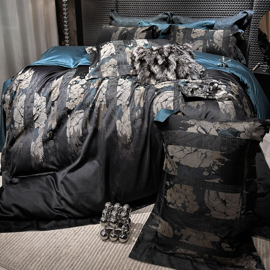 Luxus Jacquard Floral Satin Bettbezug und Kissenbezug Bettwäsche Set