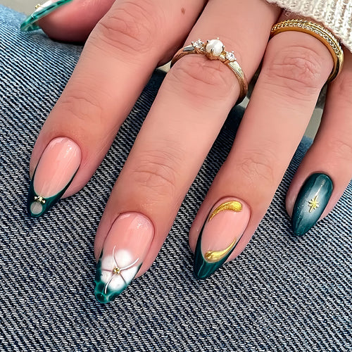 Elegante abstrakte florale Press-On-Nagelverlängerungen Karnz