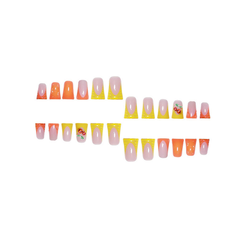 Kreatives Gel Press-On Nail Set mit Fruchtakzenten Karnz